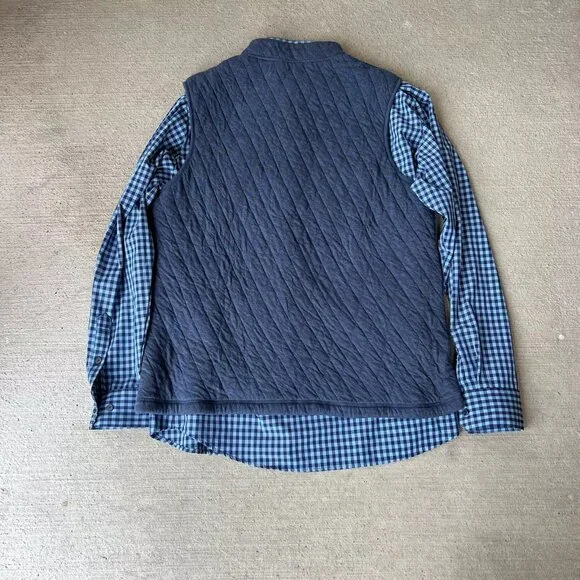 Mizzen + Main Men’s Navy Quilted Full Zip Vest Gilet & Plaid Button Down XXL